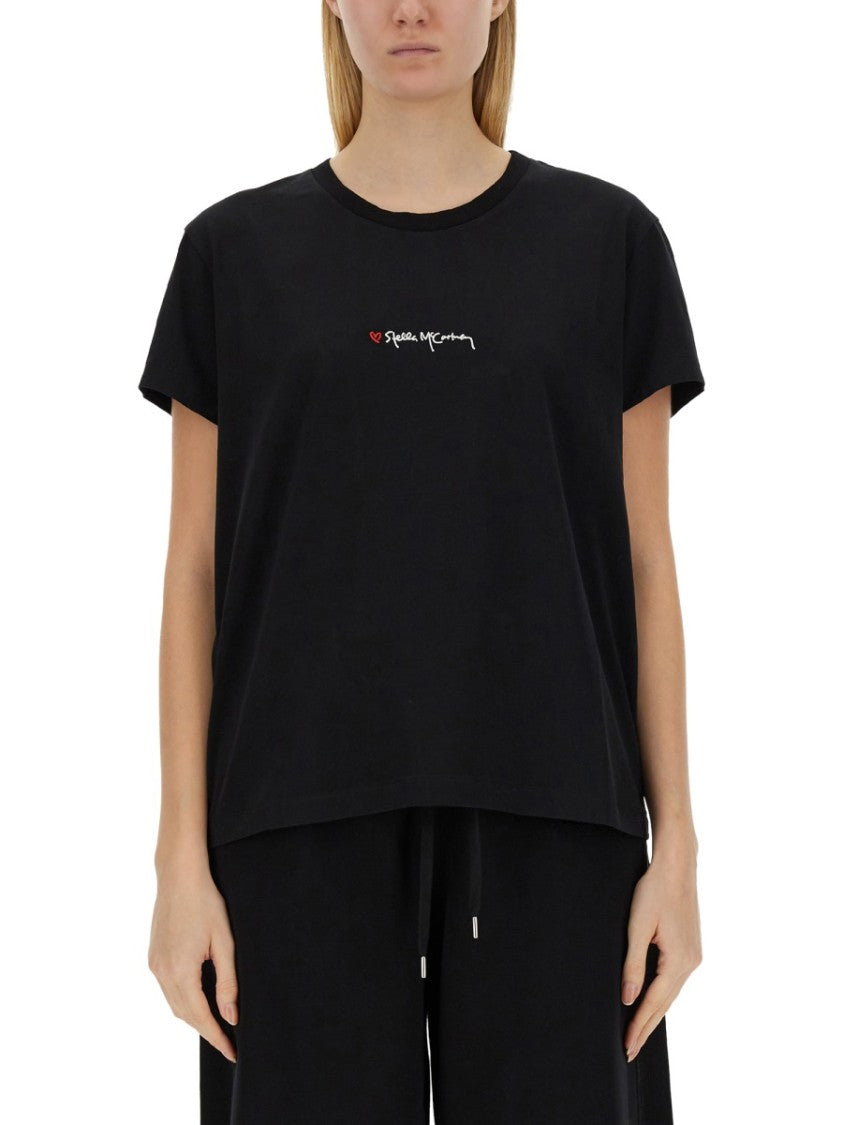 Stella Mccartney Oversized Black T-Shirt With Subtle Logo Detail