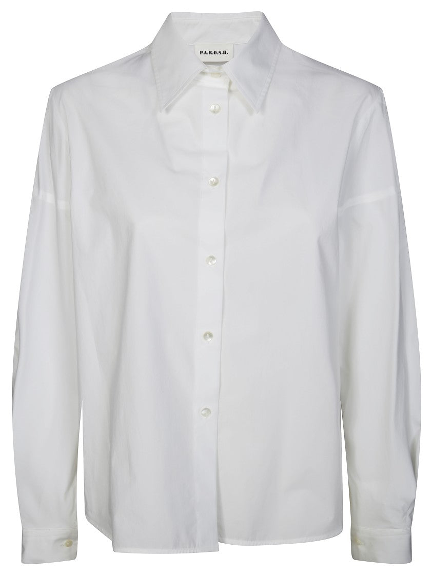 Parosh White Wide-Sleeved Cotton Shirt With Classic Collar