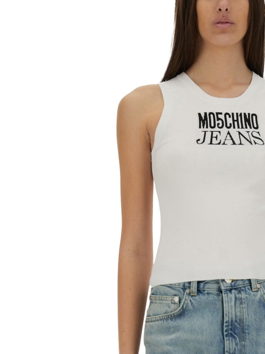 Moschino Ribbed White Sleeveless Top