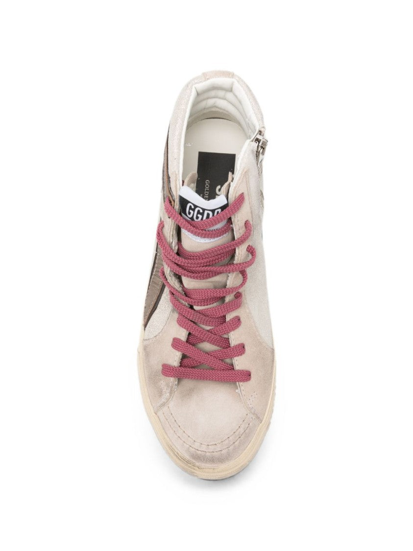 Golden Goose Beige Suede High-Top Sneakers With Star Patch