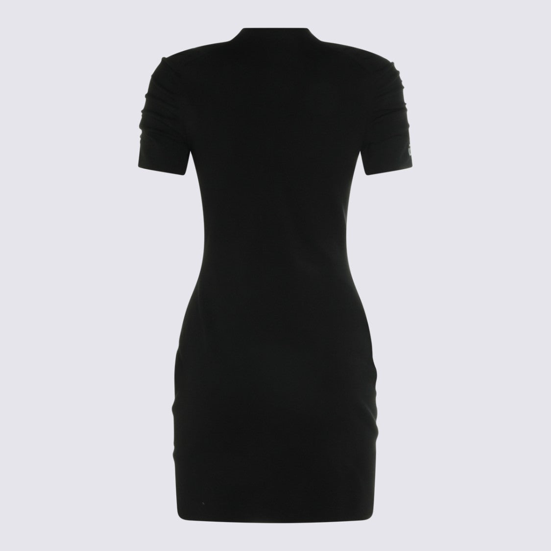 Alexander Wang Fitted Black Mini Dress With Ruched Sleeves And High Neckline