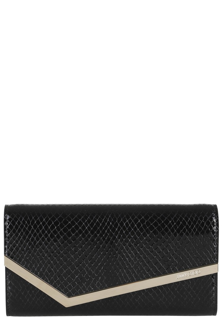 Jimmy Choo Snake-Print Leather Clutch With Gold Accents