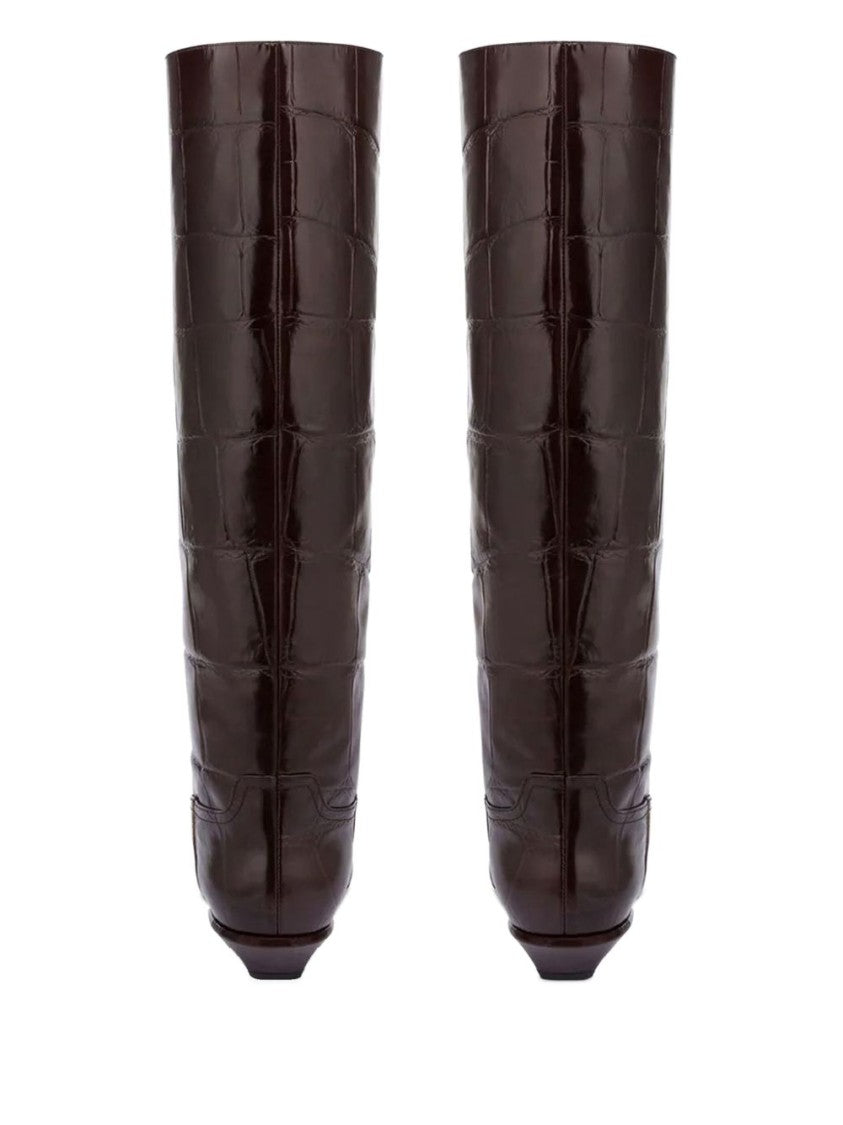 Paris Texas Crocodile-Embossed Brown Calf Leather Ankle Boots