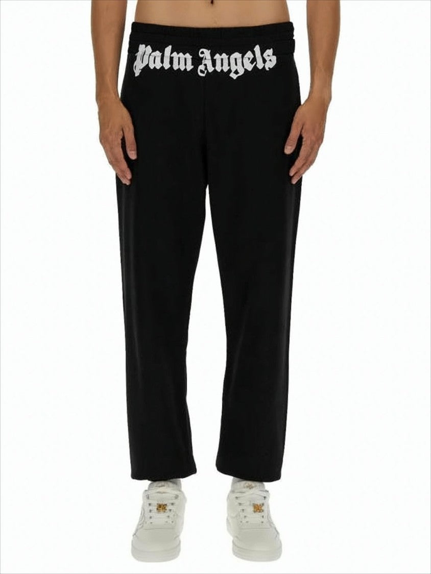 Palm Angels Relaxed Fit Black Jogger Pants With Gothic Logo