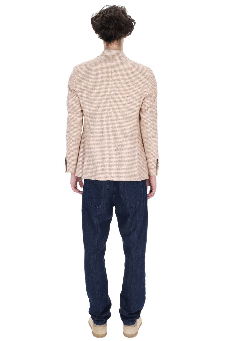 Tagliatore Pino Lerario Houndstooth Cotton-Silk-Linen Blazer
