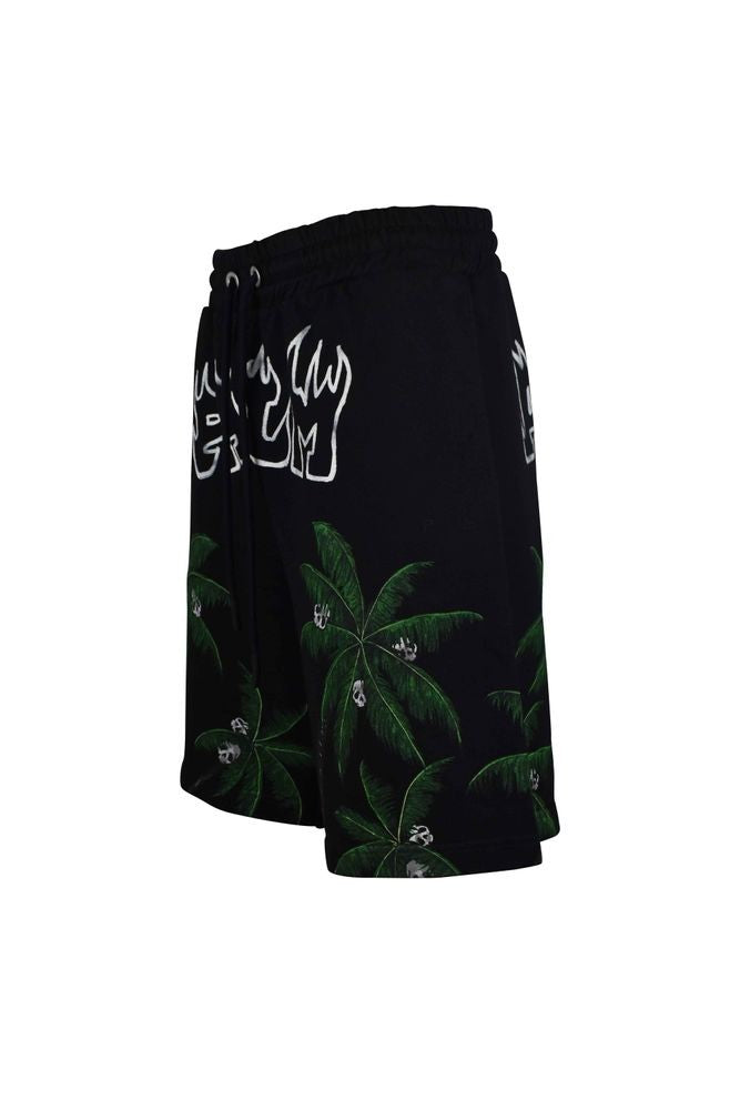 Palm Angels Black Cotton Shorts With Bold Flame Logo