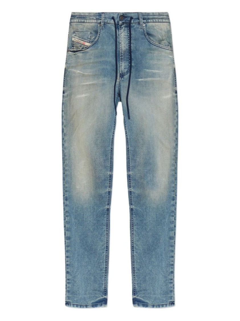 Diesel Blue Drawstring Five Pocket Logo Jeans