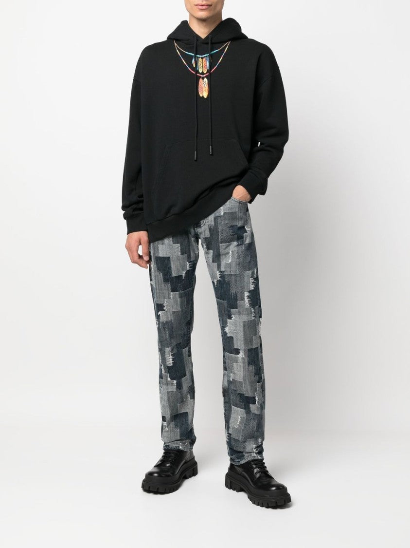 Marcelo Burlon Black Feathers Necklace Over Cotton Hoodie