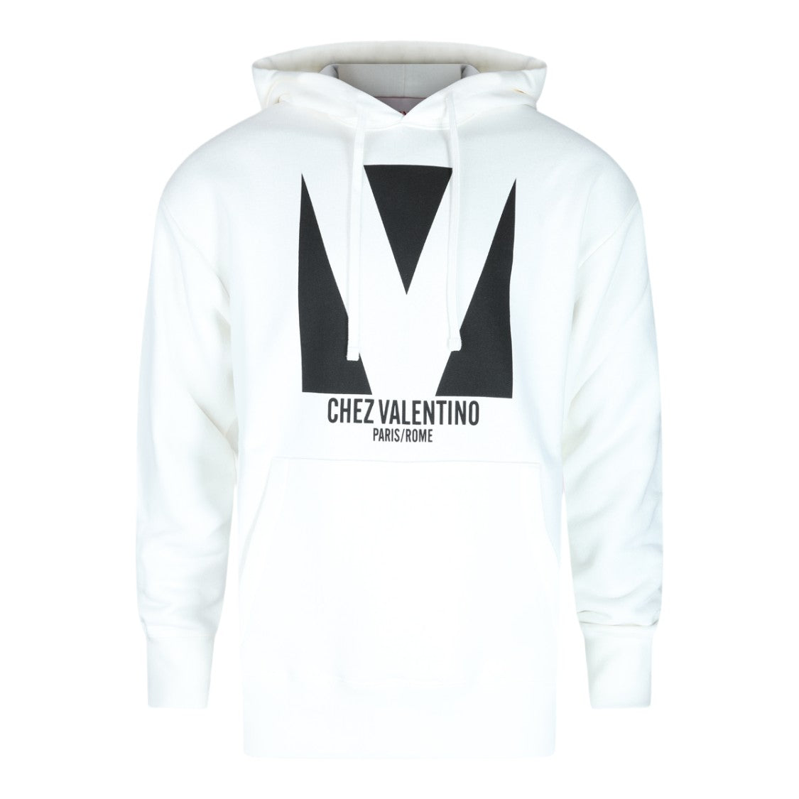 Valentino Hooded White Sweatshirt With Geometric Design And Front Pocket