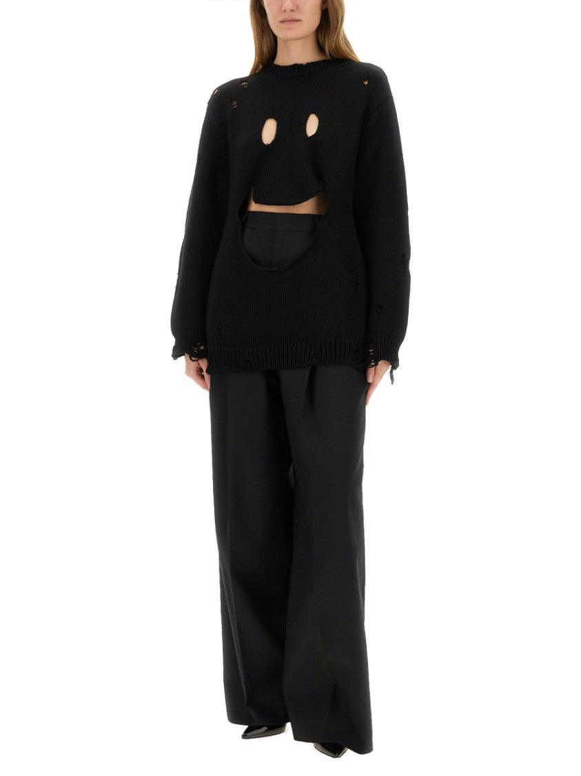 Moschino Distressed Black Wool Jersey With Oversized Fit