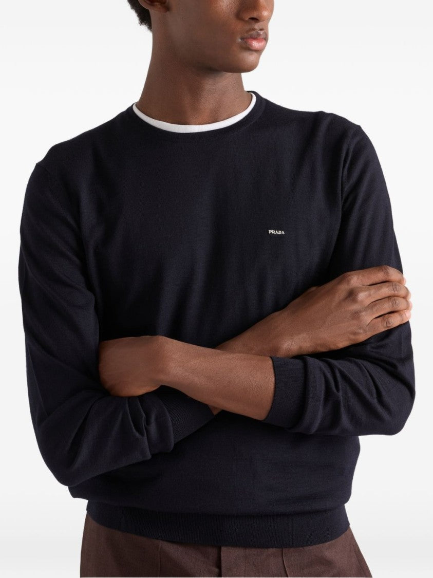 Prada Dark Blue Superfine Wool Plain Sweater