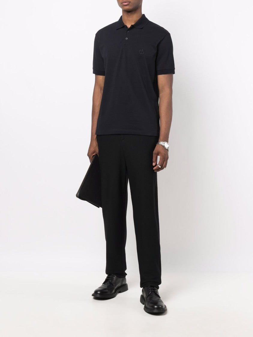 Giorgio Armani Navy Cotton Blend Polo With Embroidered Logo