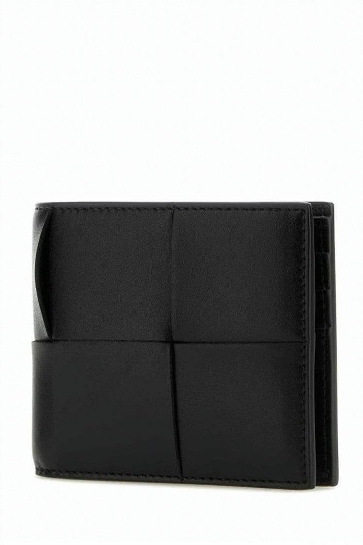 Bottega Veneta Compact Wallet With Woven Panel Design In Calf Leather