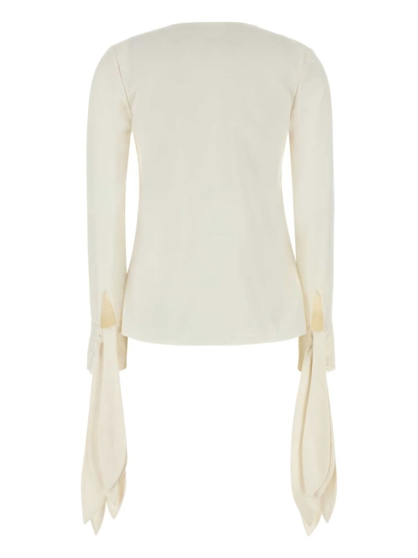 Givenchy White V-Neck Ruffled Long Sleeve Top
