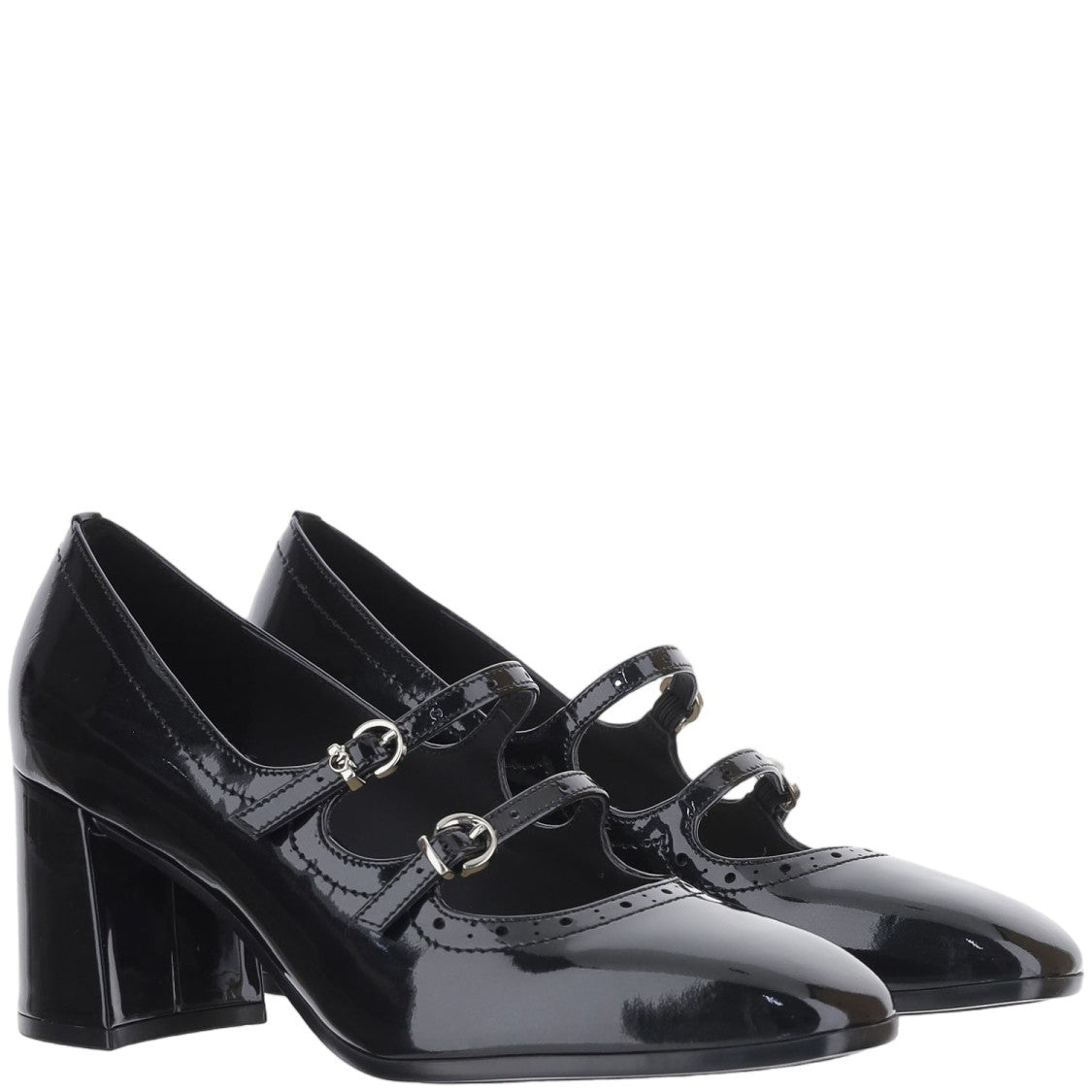 Pinko Black Perforated Strap Leather Pumps