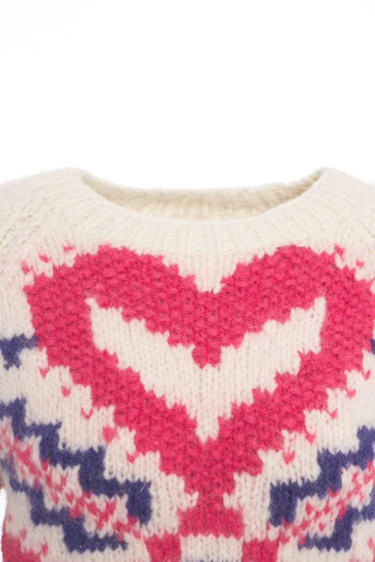 Frantic Intarsia Patterned Sweater With Bold Heart Design