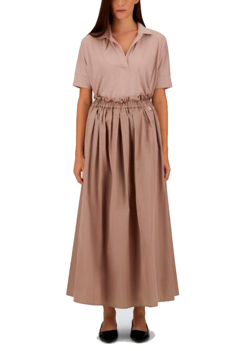 Herno Antique Pink Gathered-Waist Full Polyester Midi Skirt