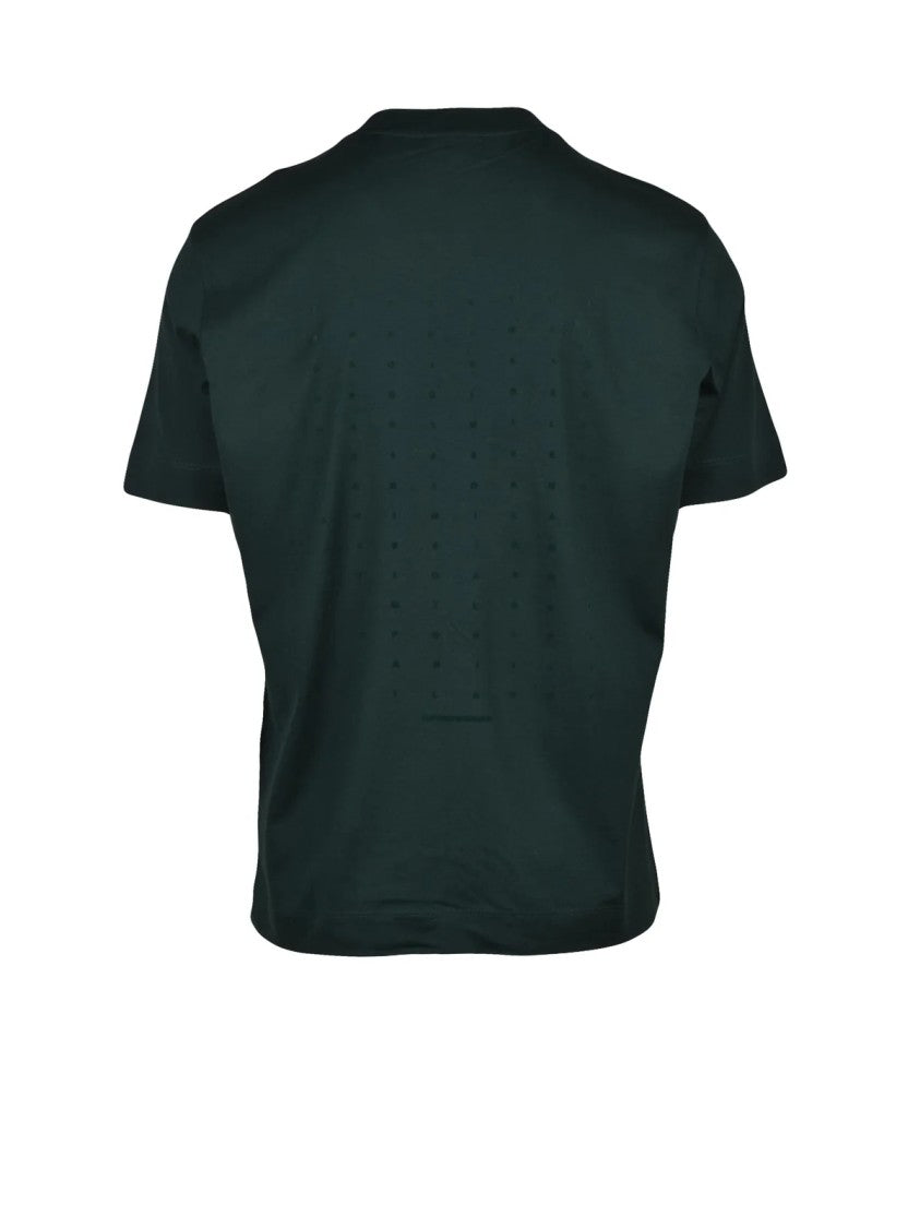 Emporio Armani Deep Green Cotton T-Shirt With Perforated Detailing