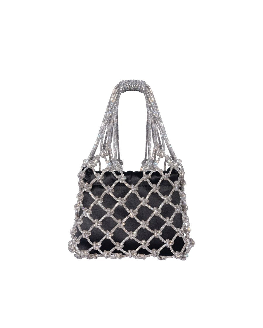 Hibourama Black Carrie Satin Crystal Mesh Shoulder Bag