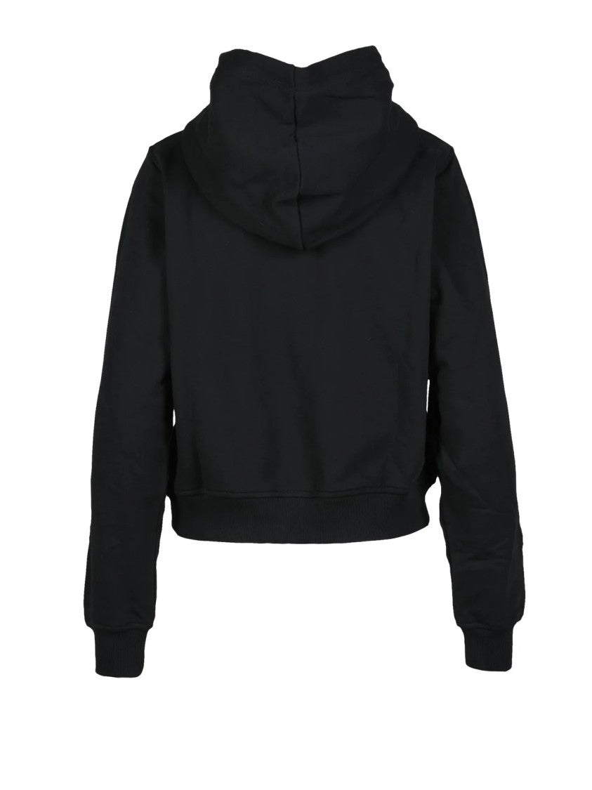 Diesel Cropped Black Sweatshirt With Hood And Bold Logo Print