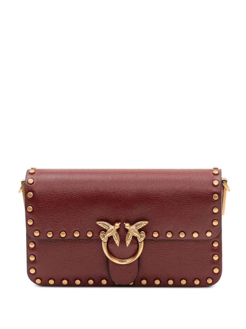 Pinko Burgundy Rectangular Studded Gold Clasp Handbag