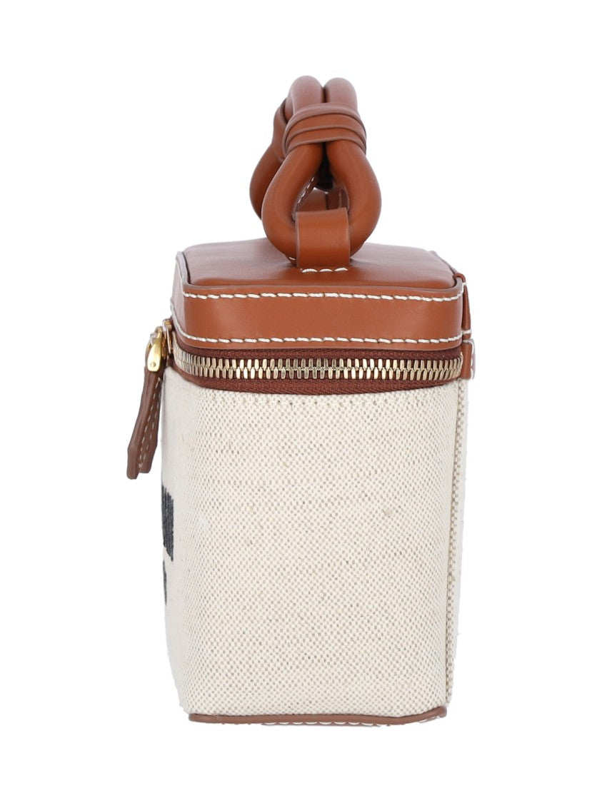 Balmain Structured Canvas Bag With Leather Handle And Logo