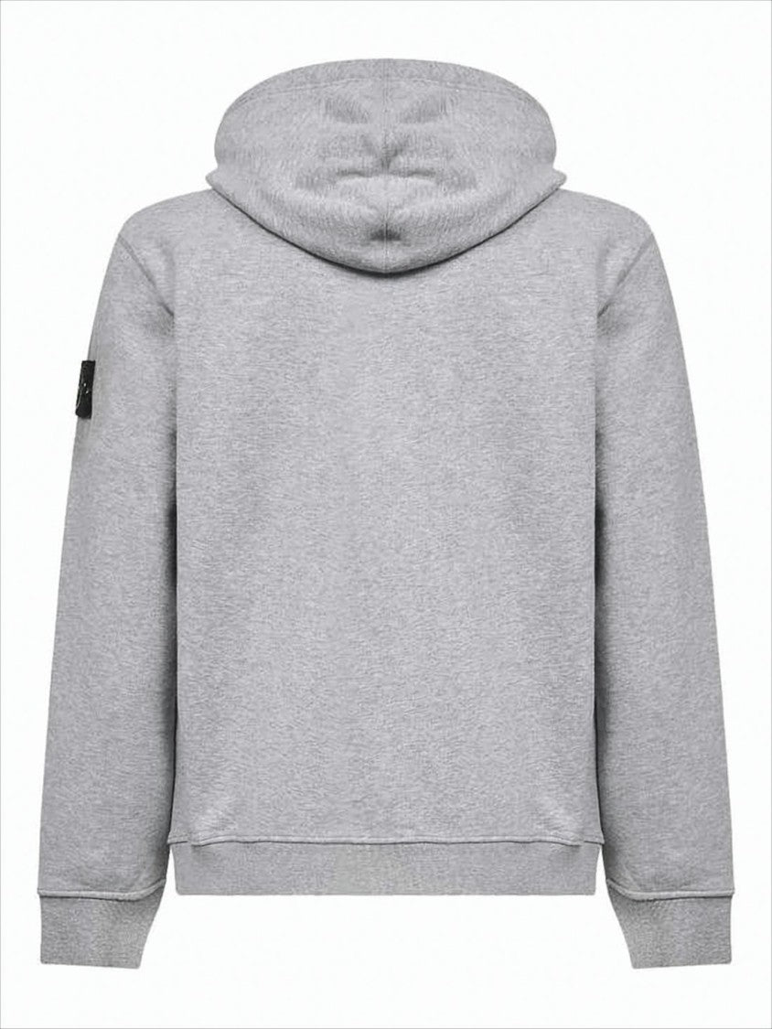 Stone Island Grey Zip-Up Hoodie With Logo Patch