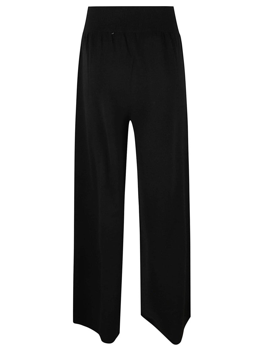 Wlns Cashmere Wide-Leg Black Knitted Trousers With Ribbed Waistband