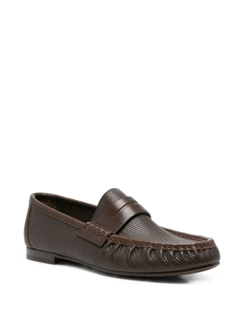 Brunello Cucinelli Penny Strap Textured Calf Leather Loafers