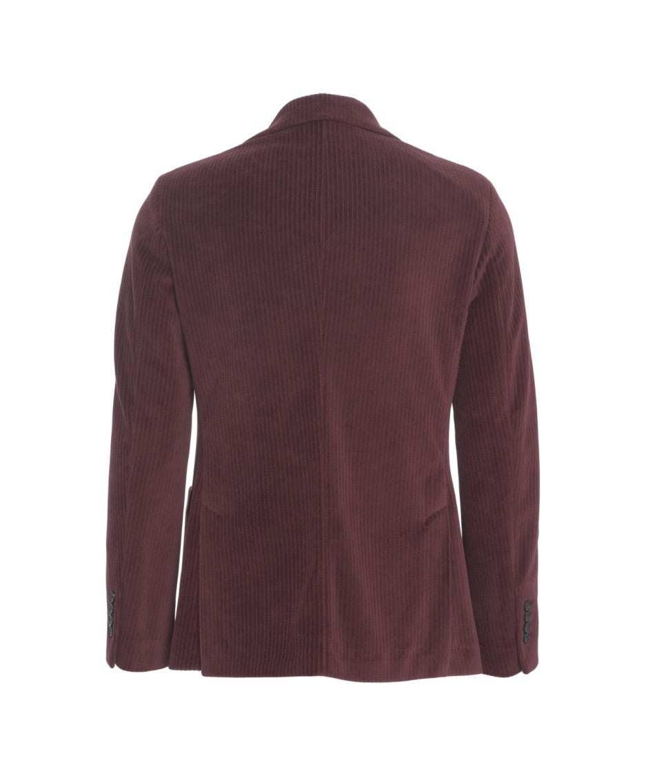 Circolo 1901 Burgundy Ribbed Corduroy Single-Breasted Blazer
