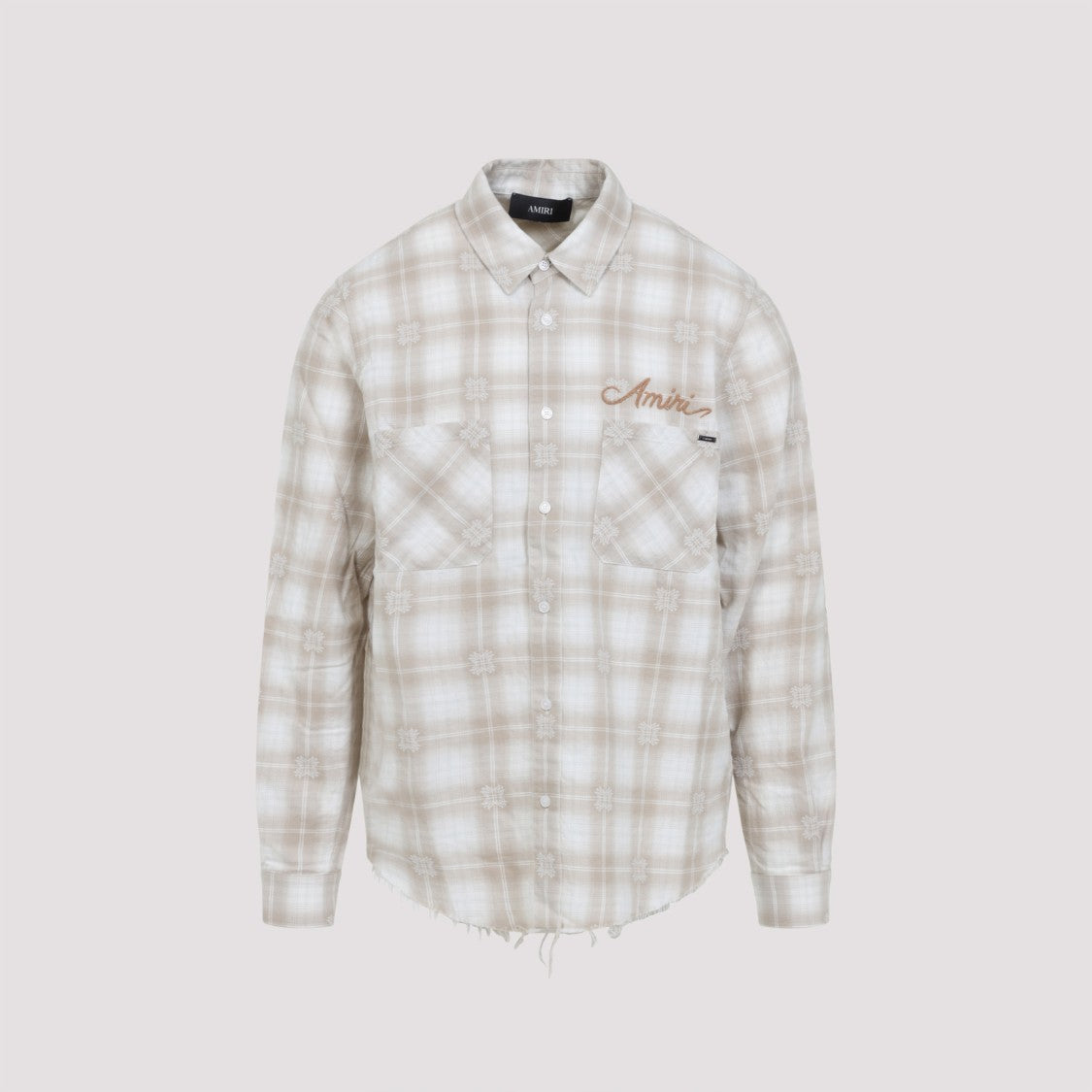 Amiri Light Camel Cotton Bleach Patch Flannel Bandana Shirt
