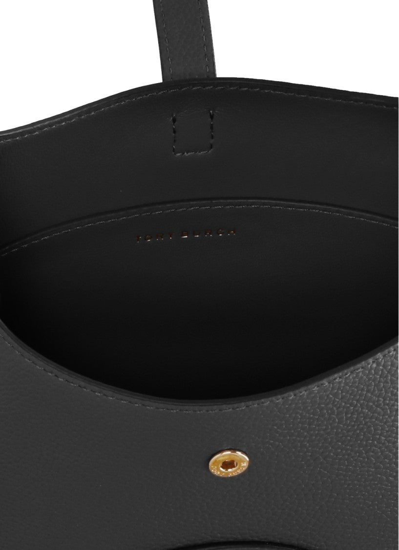 Tory Burch Black Textured Leather Perforated Logo Shoulder Bag