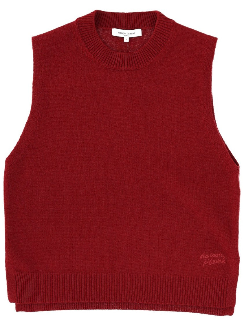 Maison Kitsuné Bordeaux Ribbed Crew Neck Vest