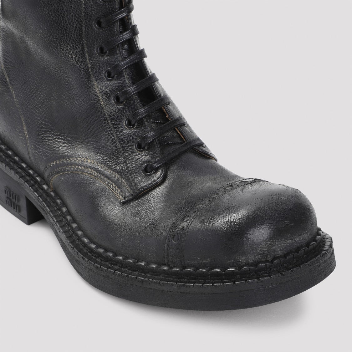 Miu Miu Laced Black Calf Leather Ankle Boots