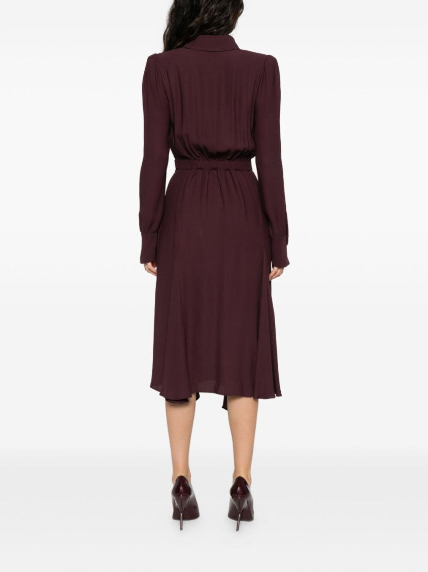 Elisabetta Franchi Bordeaux Midi Dress With Deep V-Neck