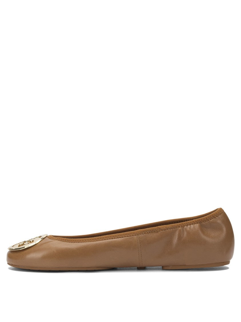 Tory Burch Leather Ballerinas With Metallic Emblem Detail