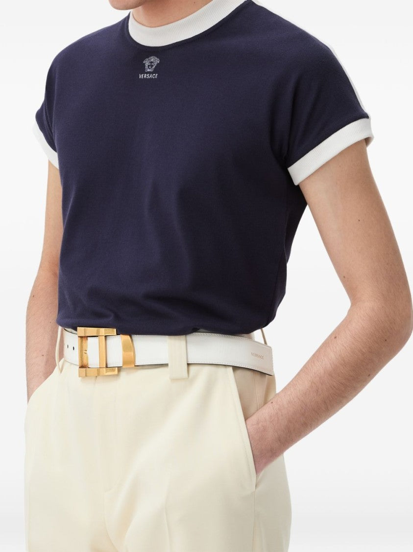 Versace Black Boxy-Fit Ribbed Trims Logo T-Shirt