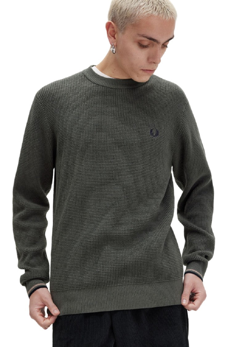 Fred Perry Green Textured Crew Neck Sweater