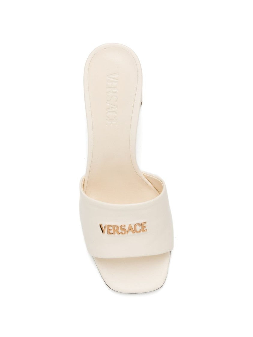 Versace Open Toe Sandals With Metallic Lettering
