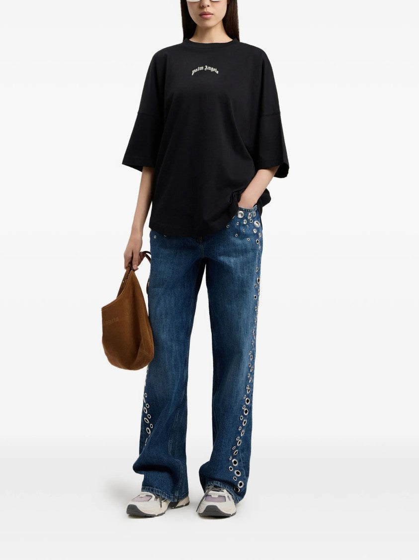 Palm Angels Black Curved Logo Over Boxy Tee