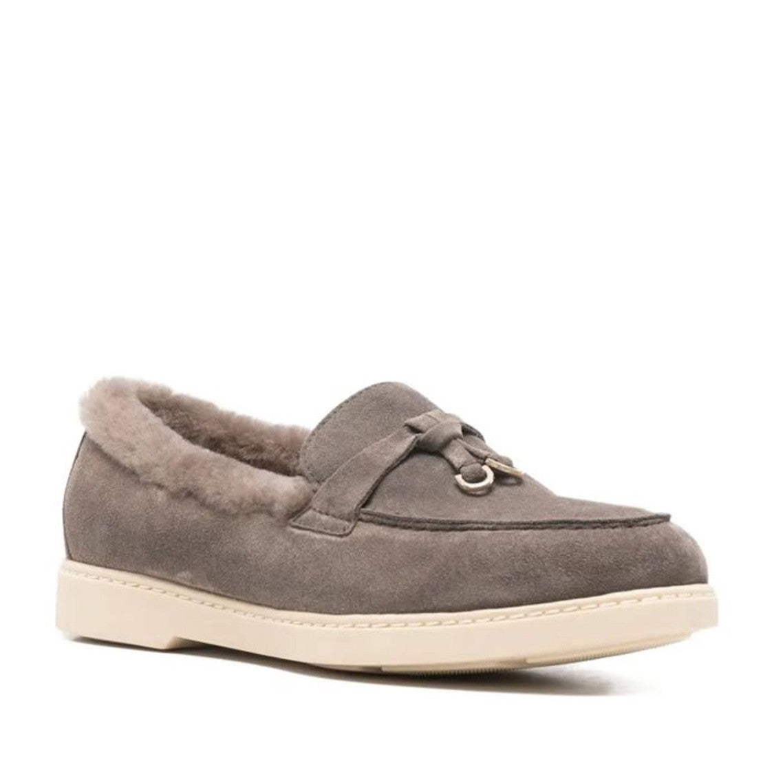 Doucal's Grey Adler Plush Fur Lining Suede Loafers