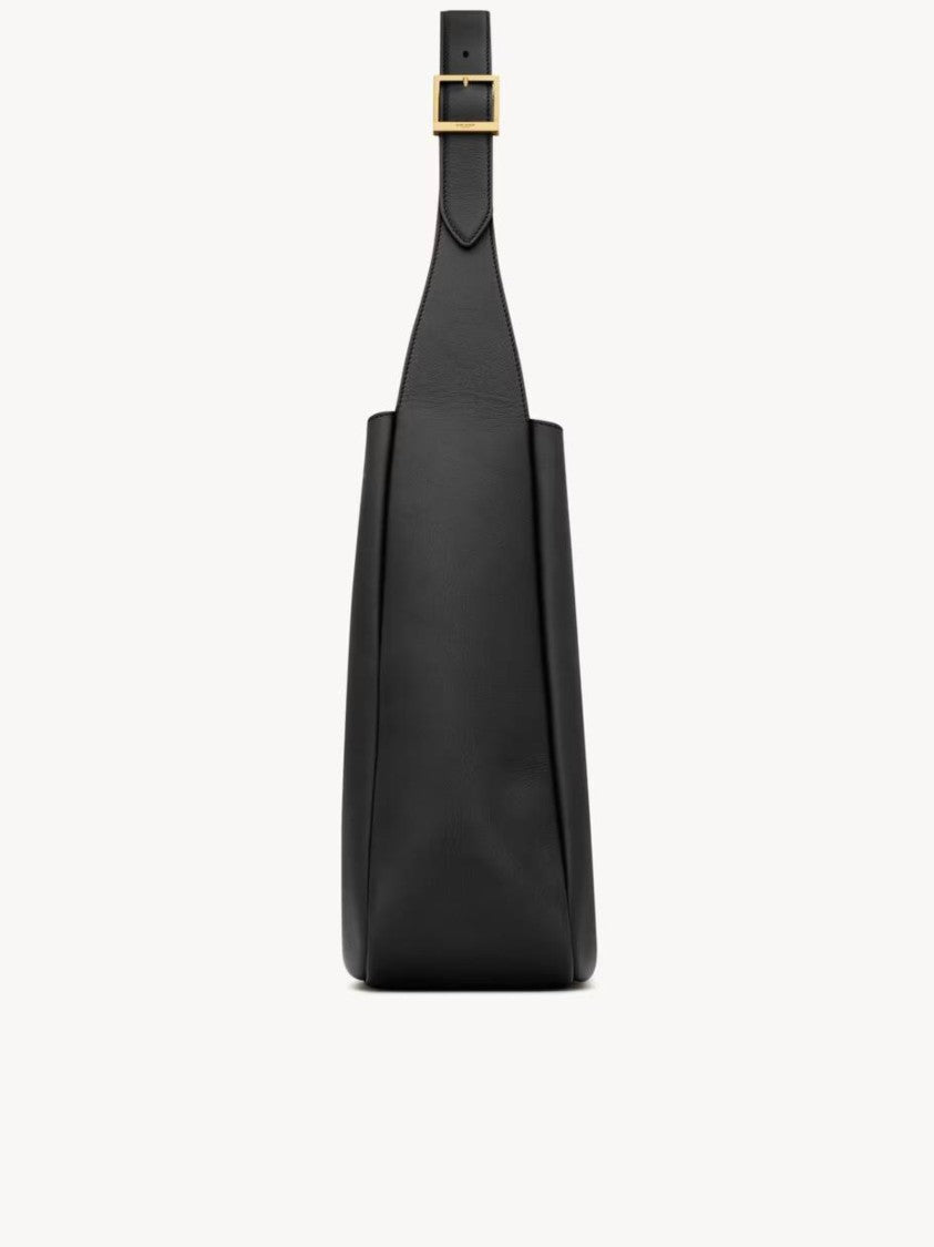 Saint Laurent Le 5A7 L Structured Black Leather Shoulder Bag