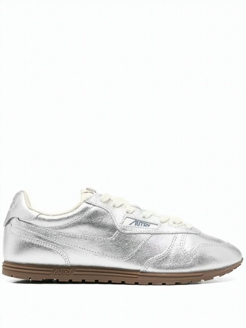 Autry Low-Profile Sneakers With Metallic Silver Leather Upper