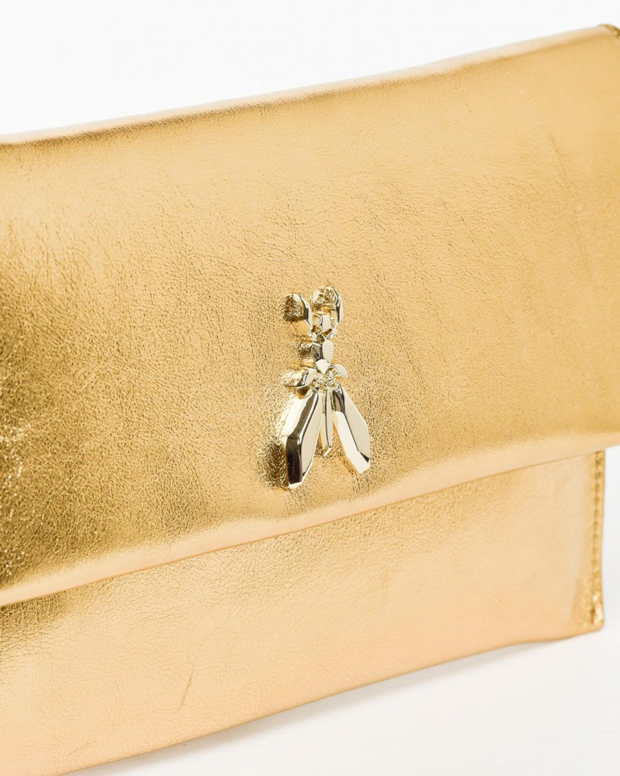 Patrizia Pepe Gold Metallic Leather Clutch Bag
