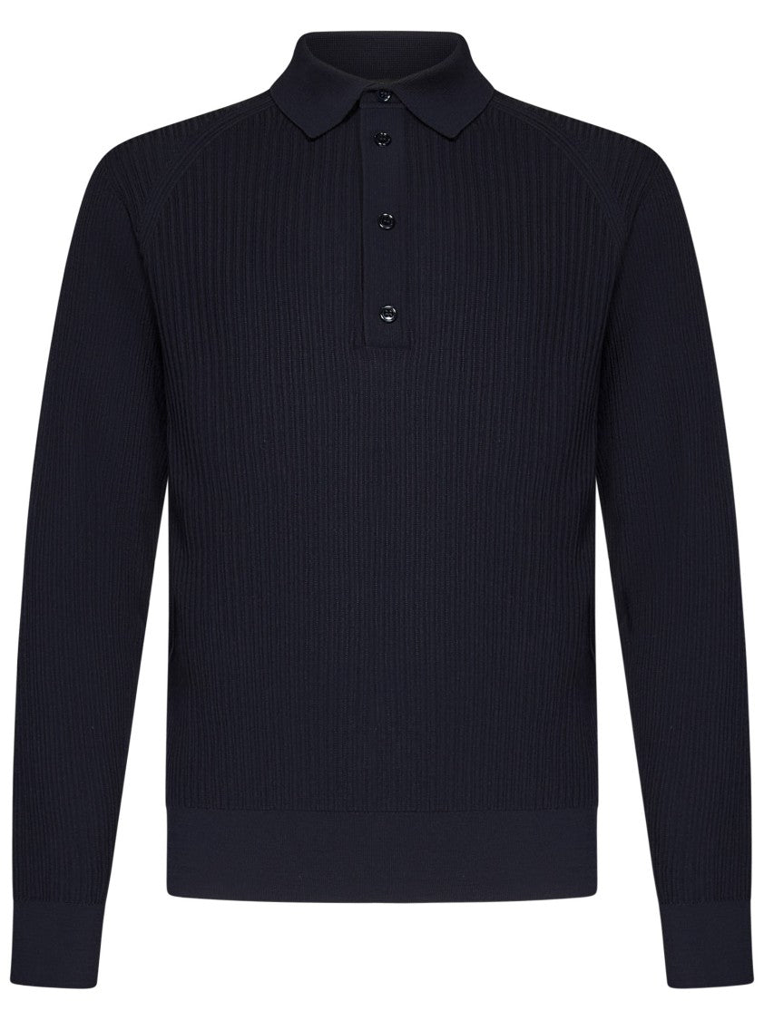 Brioni Navy Blue Wool Long-Sleeved Polo