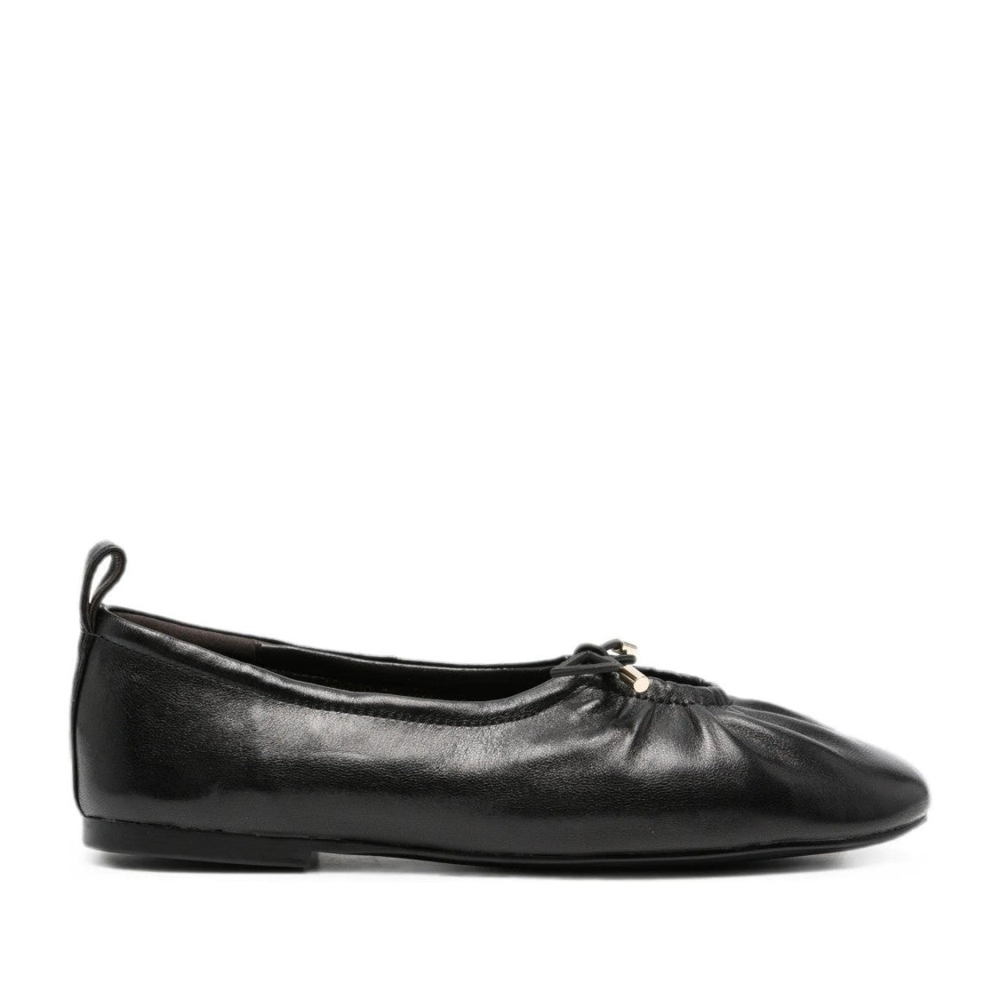 Adrianna Feretti Black Rounded Toe Bow Detail Leather Flats