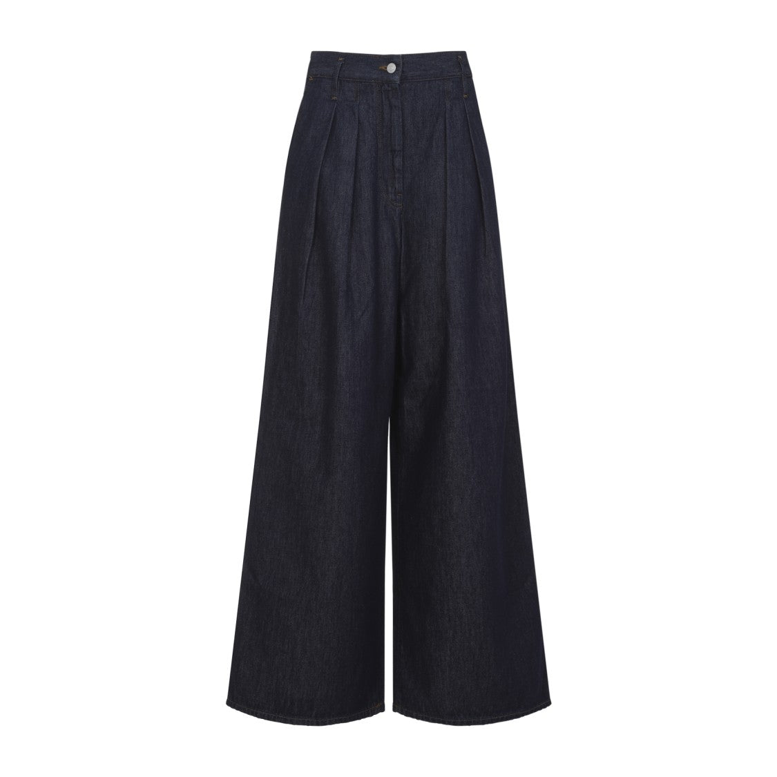 Dries Van Noten Wide-Leg High Waist Indigo Denim Jeans With Pleated Detailing