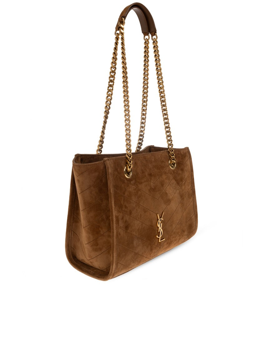 Saint Laurent Niki S Chevron Quilted Gold-Accent Suede Handbag