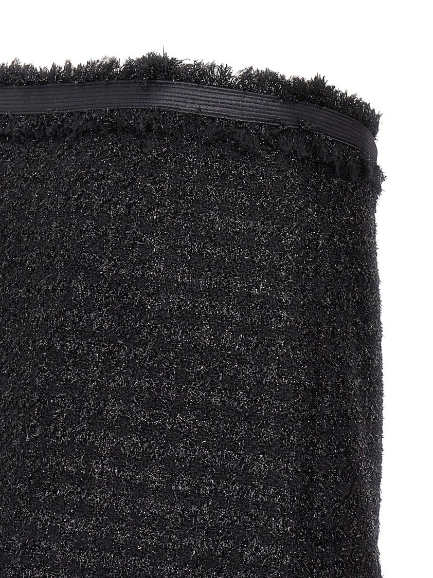 Versace A-Line Lurex Wool Blend Skirt With Medusa Button Closure