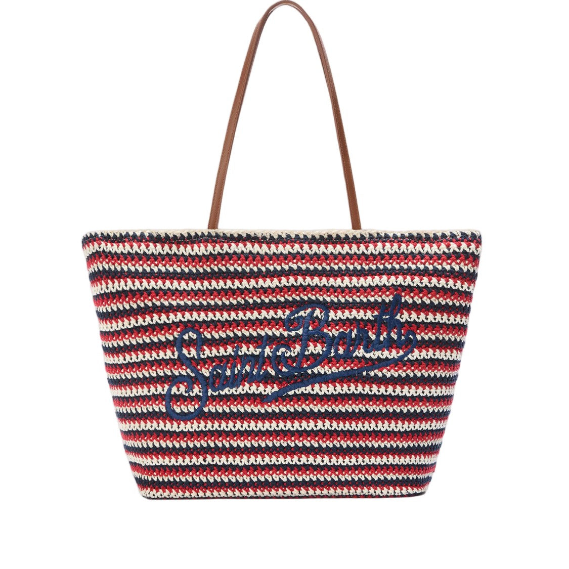 Mc2 Saint Barth Striped Crochet Tote Bag With Embroidered Logo